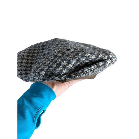 Vtg 70s 80s Harris Tweed 100% Pure Wool Houndstooth Newsboy Cap Hat Hand Woven - Picture 2 of 6